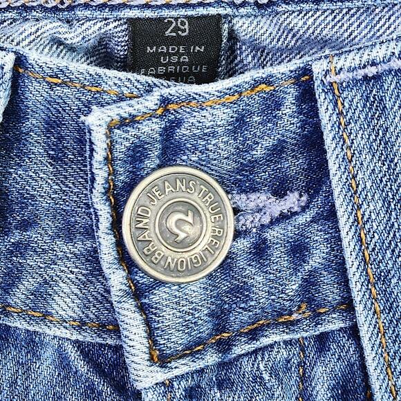 True Religion Geno Jeans Flag Patch Blue Size 29 Vintage Inspired Americana - Picture 10 of 13